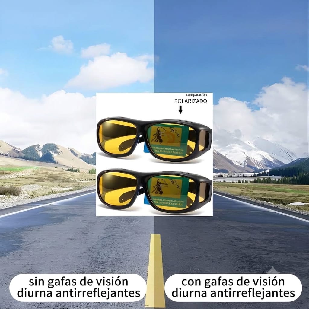 Solucion de Vision Total para conducir⭐ Paquete de 2 gafas vision HD día y noche, diseño ajustable sobre gafas
